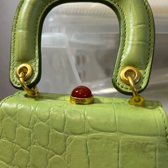 STAUD Kenny Croc-Embossed Leather Top Handle Bag Pistachio Green - Picture 6 of 12